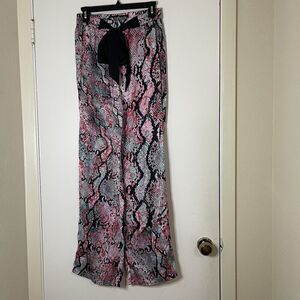 Valery Kovalska Pink Python silk drawstring straight leg lounge pants size small